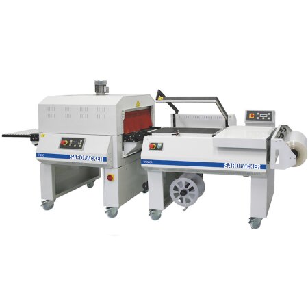 SAROPACKER WS560A halbautomatische Winkelschweissmaschine mit Schrumpftunnel