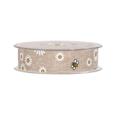 Geschenkband „Blumen + Bienen“ Natur, 25mm x 20m