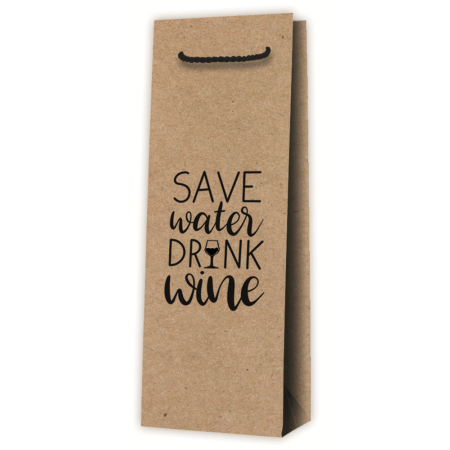 Tragetasche aus Kraftpapier Save Water Drink Wine Natur für 1 Flasche 125 x 85 x 360 mm-1